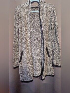 PattyBoutik Black & White Hooded Open-Front Cardigan